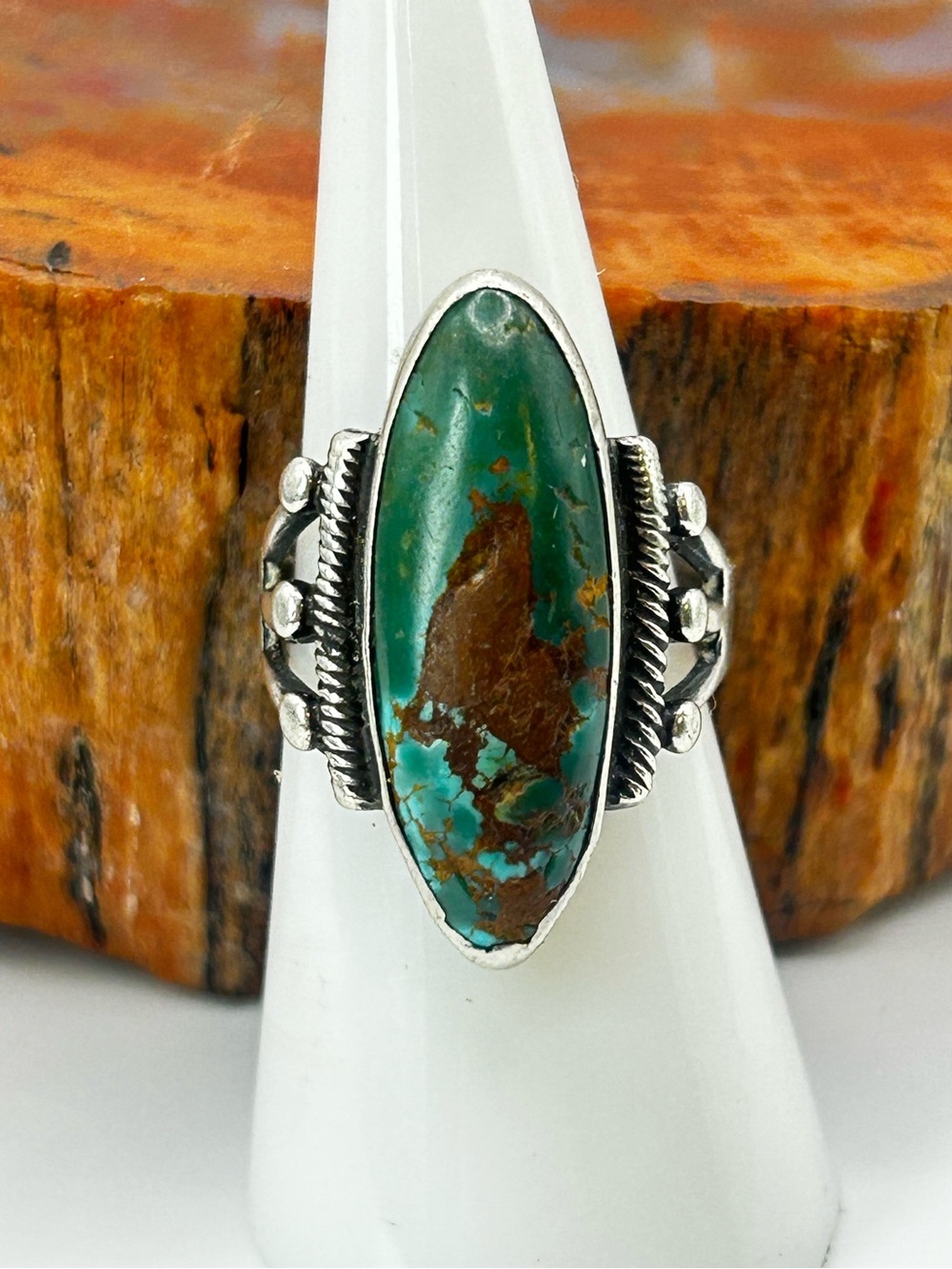 Antique Sterling Silver Turquoise Ring - Size 7